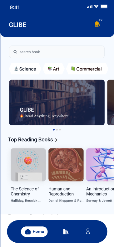 Glibe Home screen design from Figma